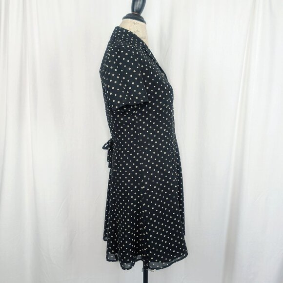 Vintage 90s Ann Taylor Dress 4 Small Polka Dot Black Gray Grunge - Picture 6 of 9